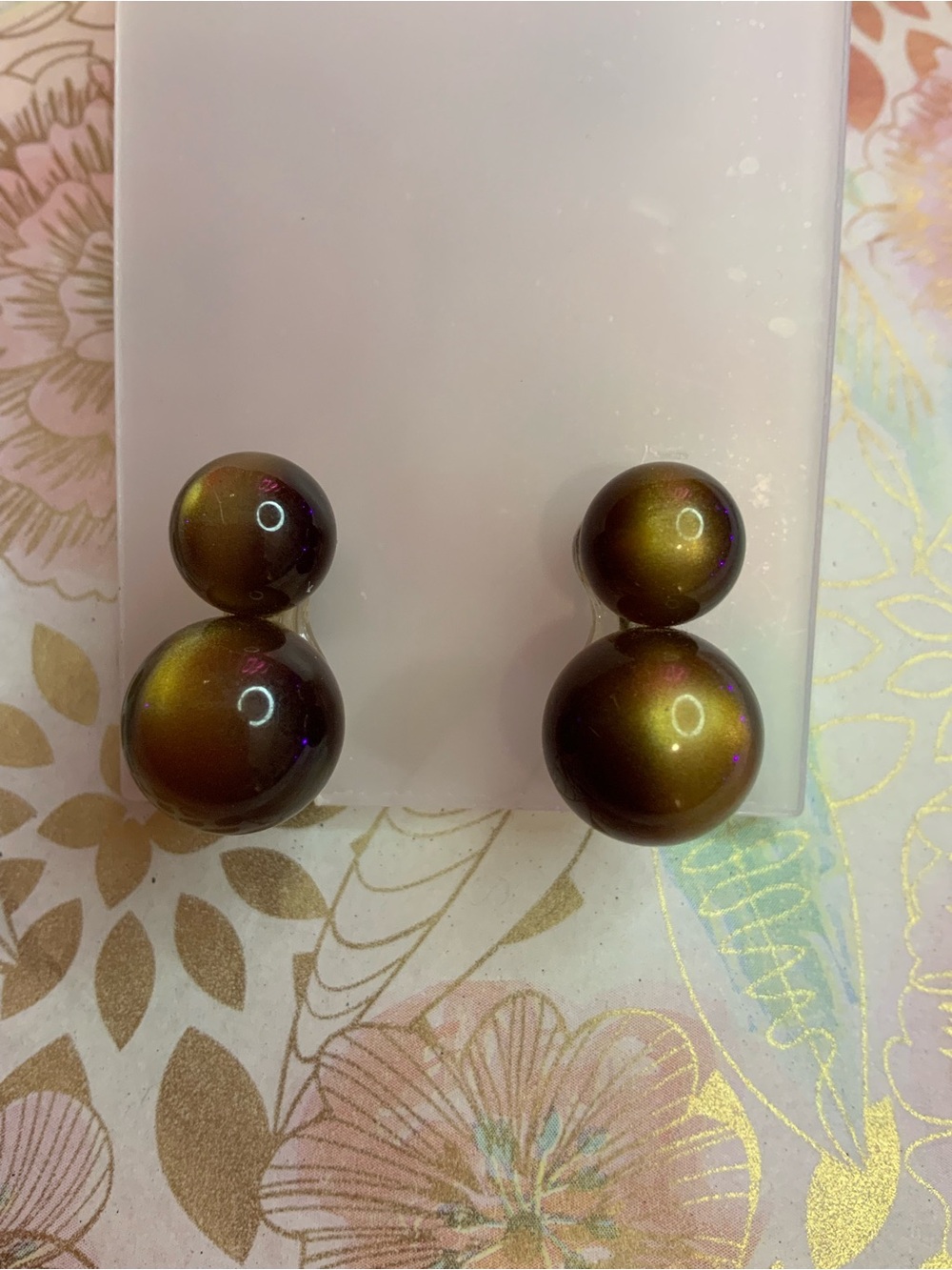 Vintage Double Tigers Eye Screw Back Earrings (Y-16)
